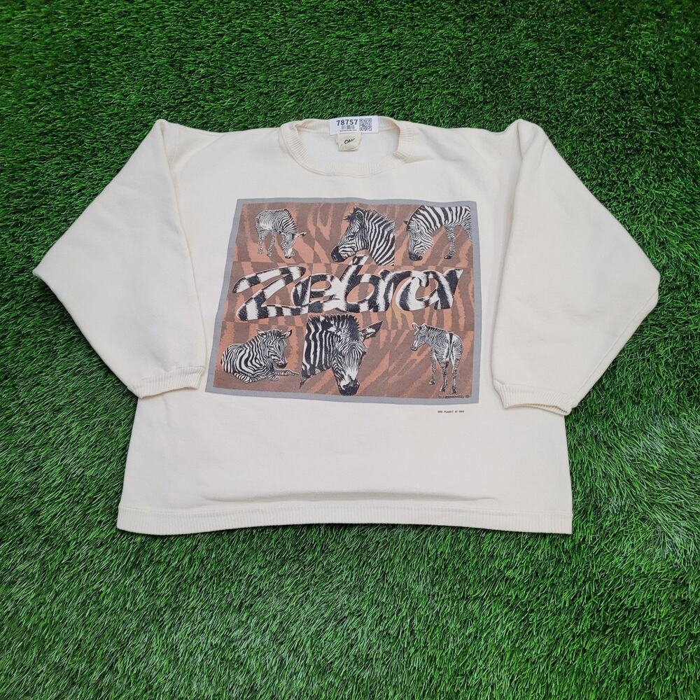Vintage 1995 Zebra Sweatshirt Womens Large 22x24 Crop One-Planet